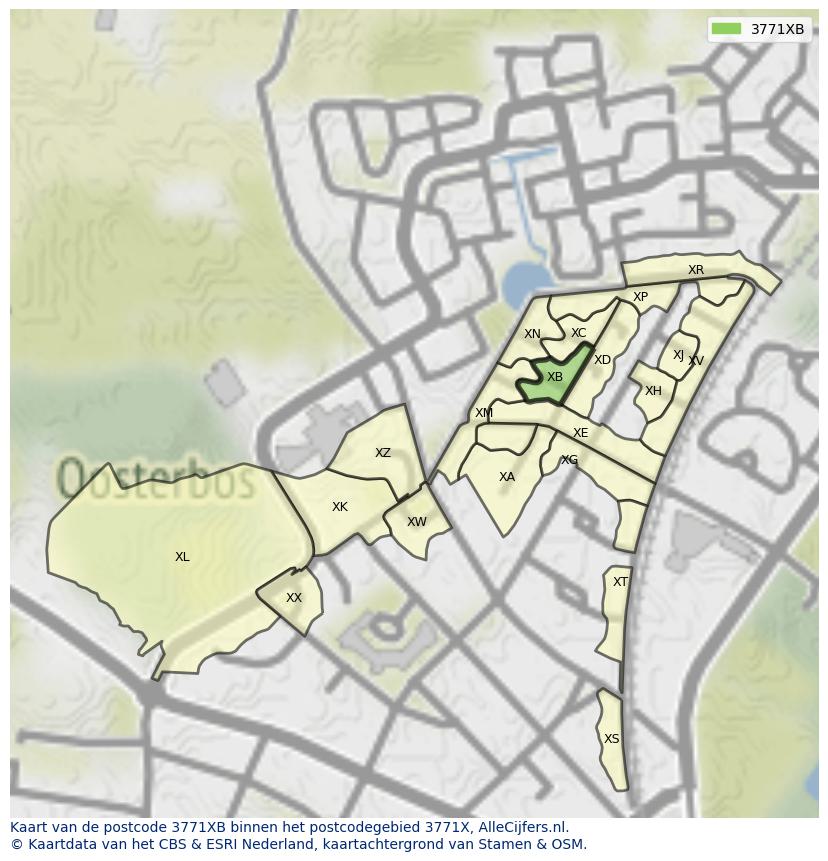 Afbeelding van het postcodegebied 3771 XB op de kaart.