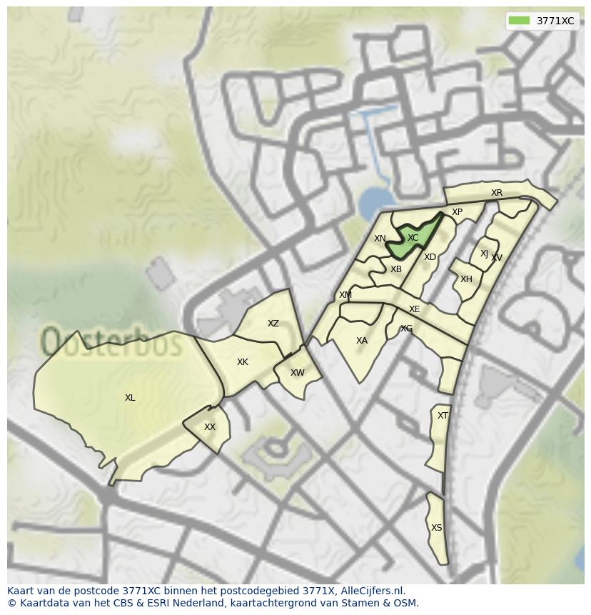 Afbeelding van het postcodegebied 3771 XC op de kaart.