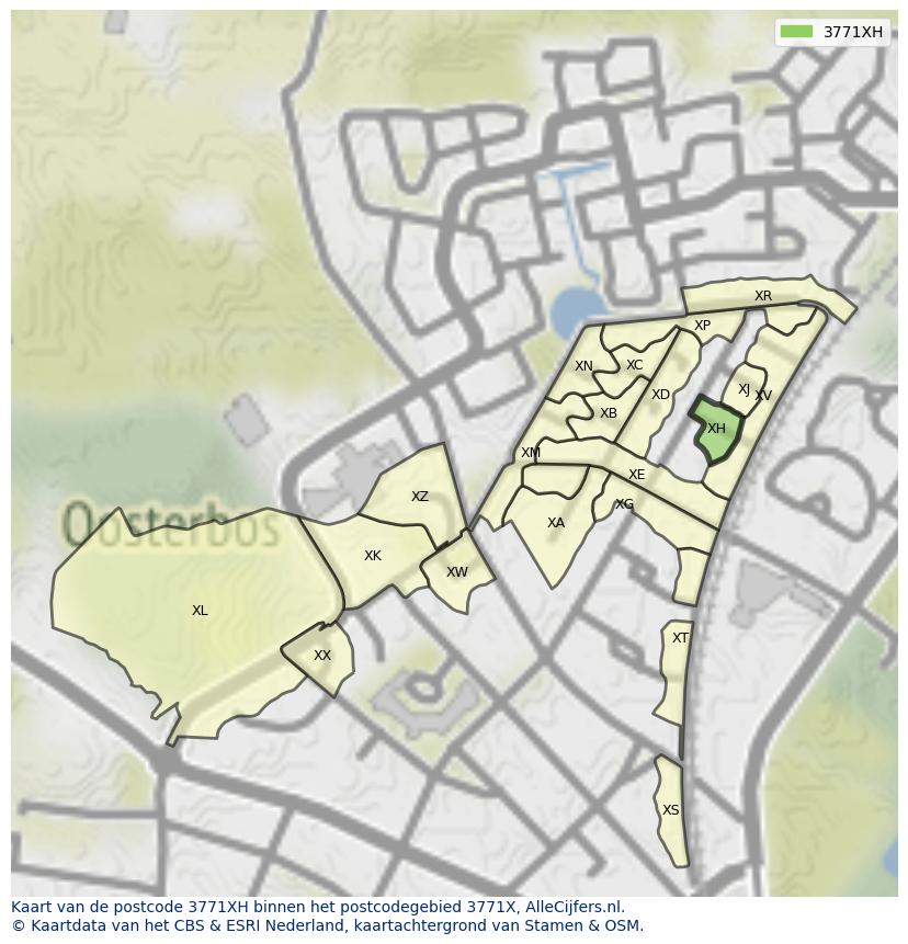 Afbeelding van het postcodegebied 3771 XH op de kaart.