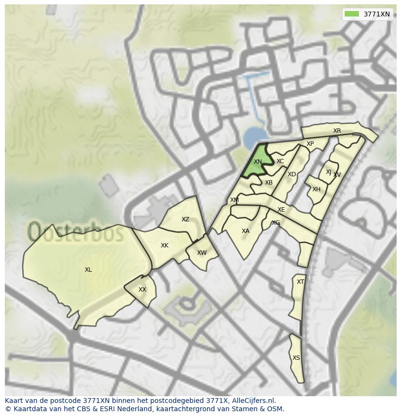 Afbeelding van het postcodegebied 3771 XN op de kaart.