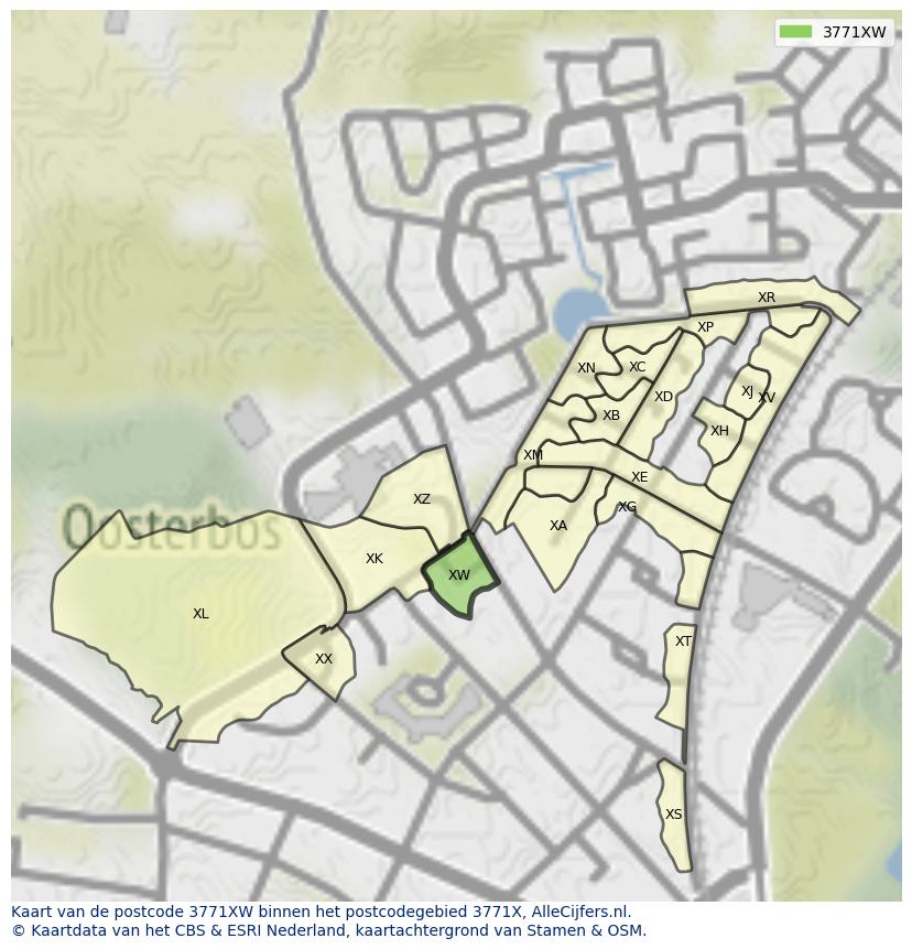 Afbeelding van het postcodegebied 3771 XW op de kaart.