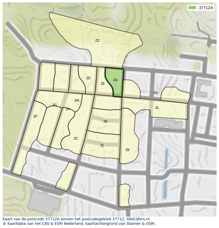 Afbeelding van het postcodegebied 3771 ZA op de kaart.
