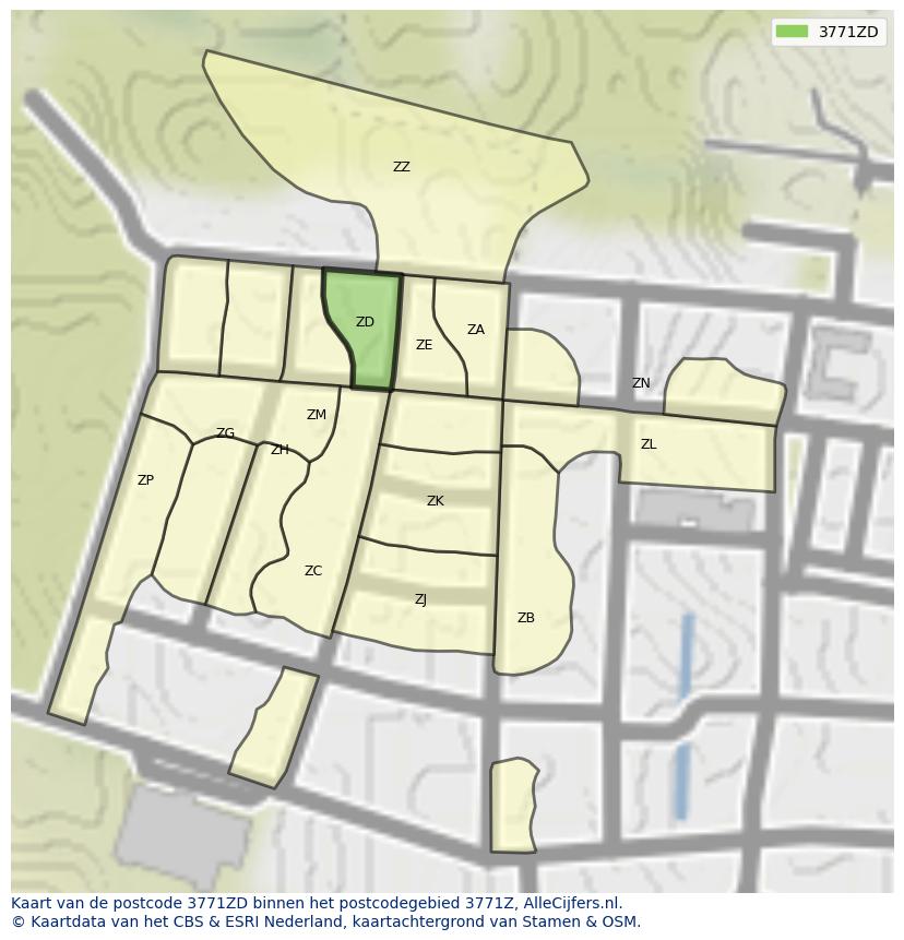 Afbeelding van het postcodegebied 3771 ZD op de kaart.