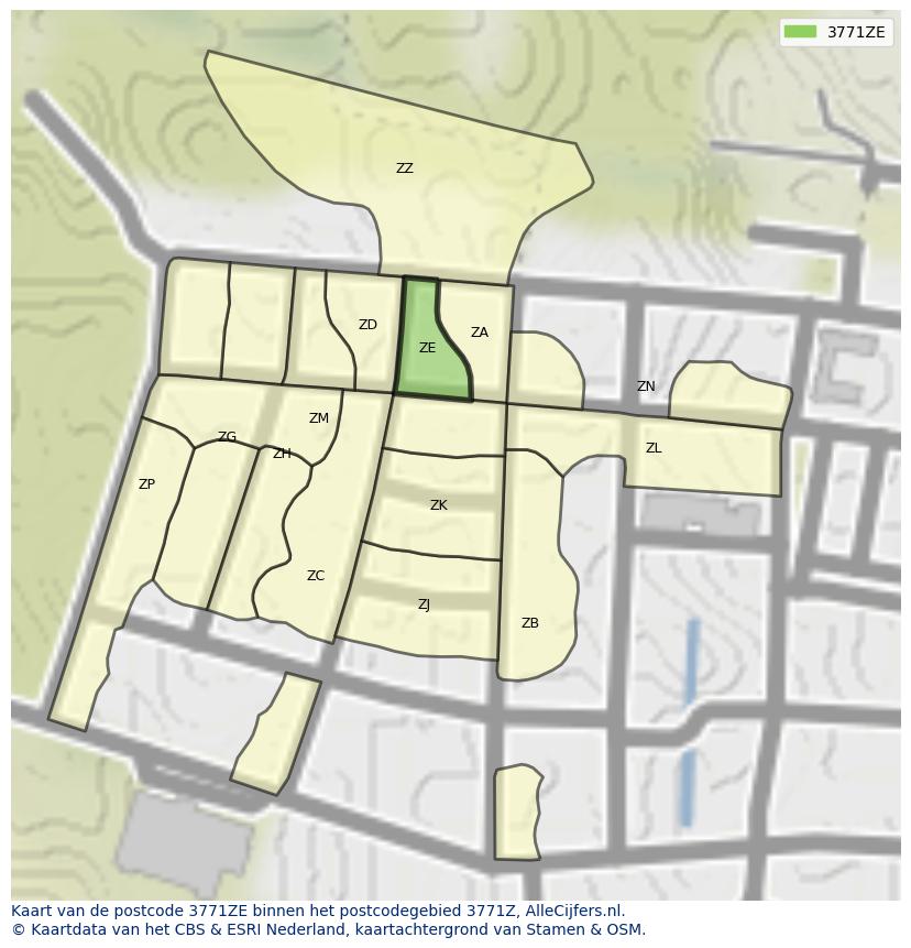 Afbeelding van het postcodegebied 3771 ZE op de kaart.