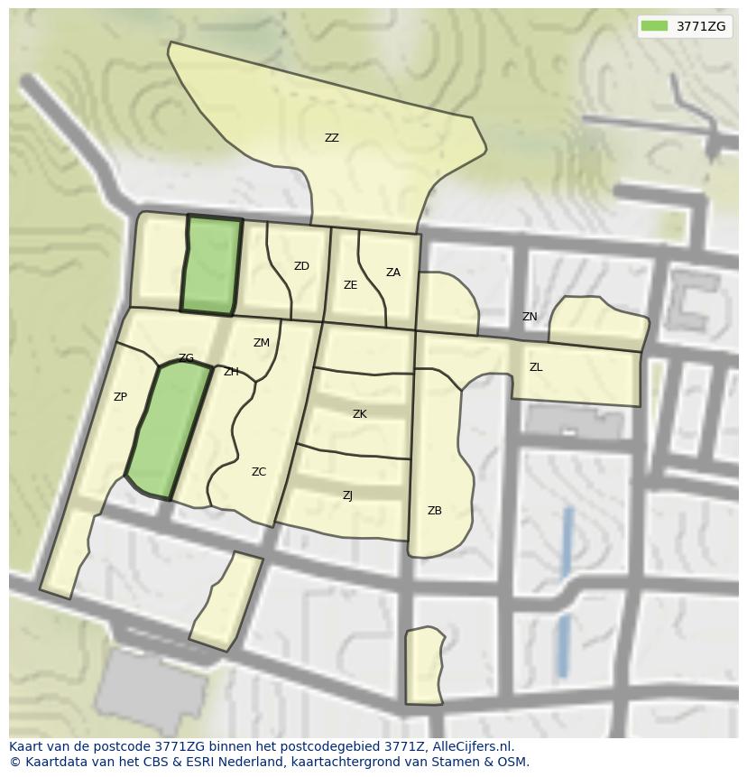 Afbeelding van het postcodegebied 3771 ZG op de kaart.