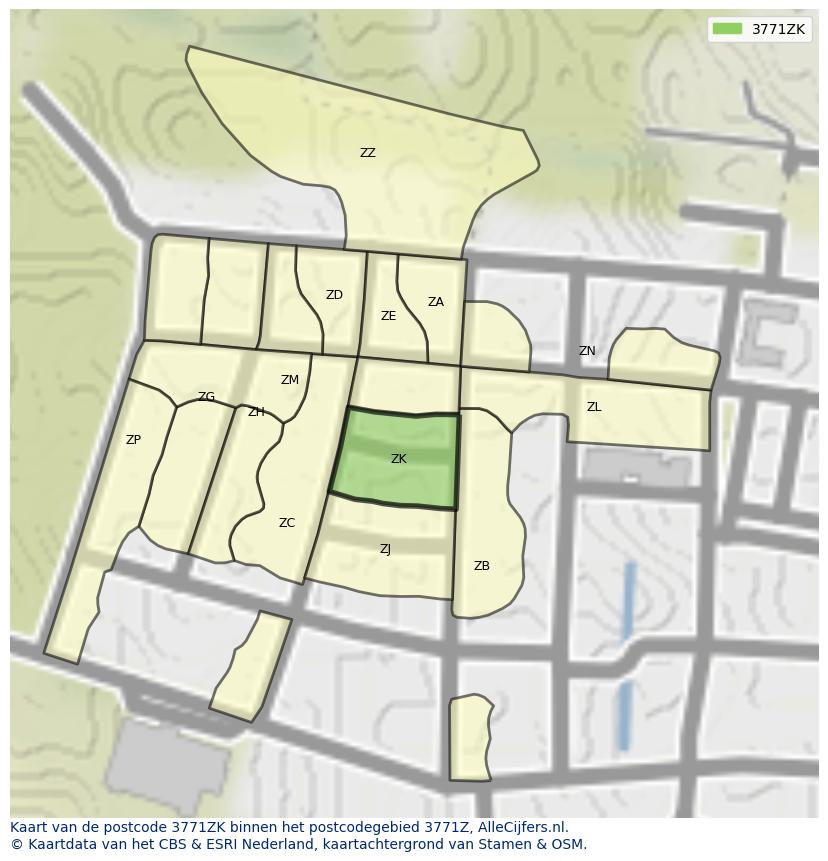 Afbeelding van het postcodegebied 3771 ZK op de kaart.