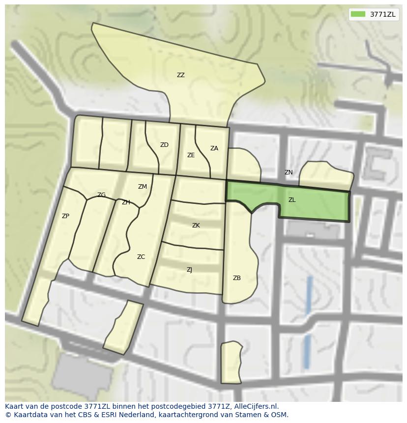 Afbeelding van het postcodegebied 3771 ZL op de kaart.