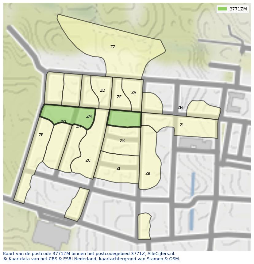Afbeelding van het postcodegebied 3771 ZM op de kaart.