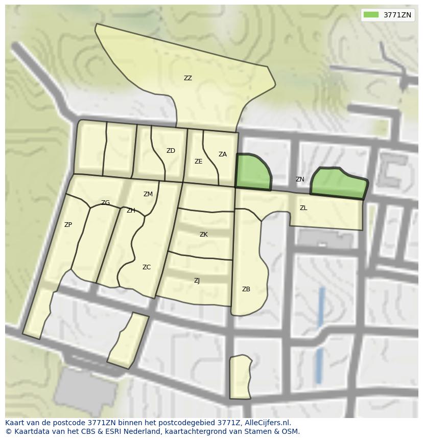 Afbeelding van het postcodegebied 3771 ZN op de kaart.