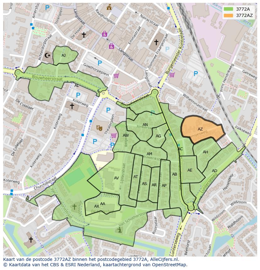 Afbeelding van het postcodegebied 3772 AZ op de kaart.
