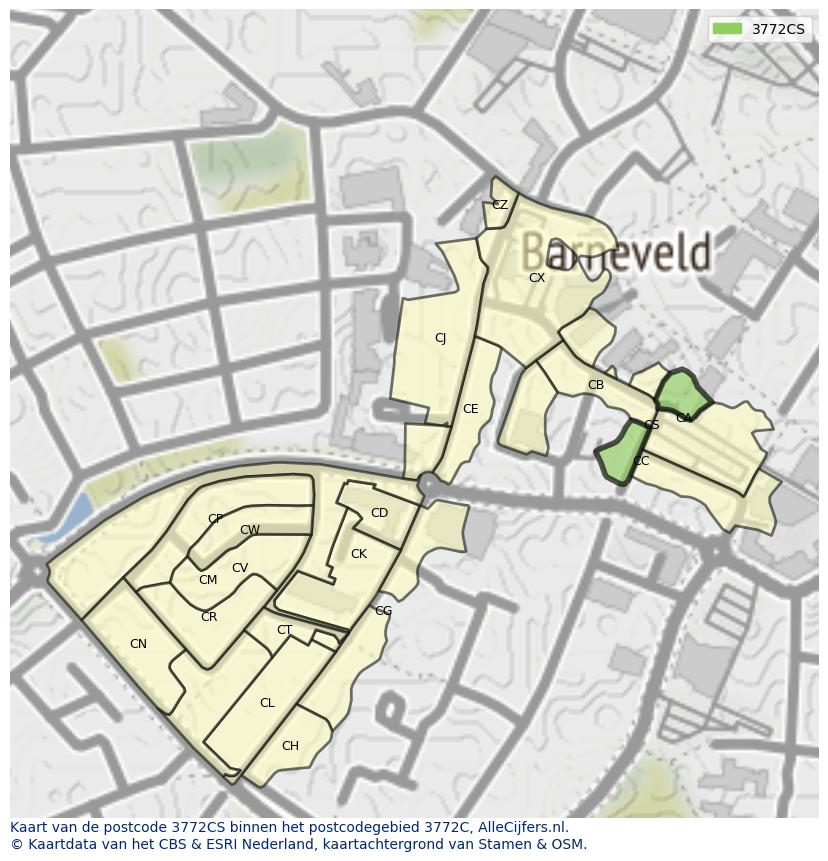 Afbeelding van het postcodegebied 3772 CS op de kaart.