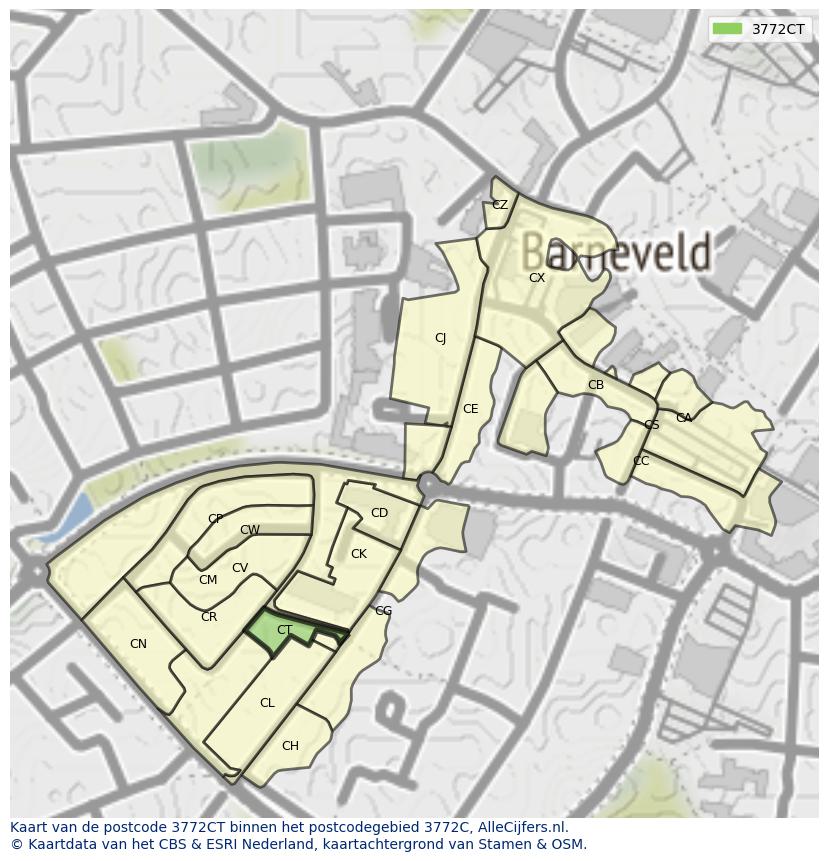 Afbeelding van het postcodegebied 3772 CT op de kaart.