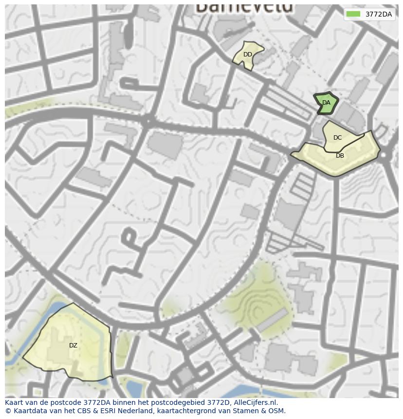 Afbeelding van het postcodegebied 3772 DA op de kaart.