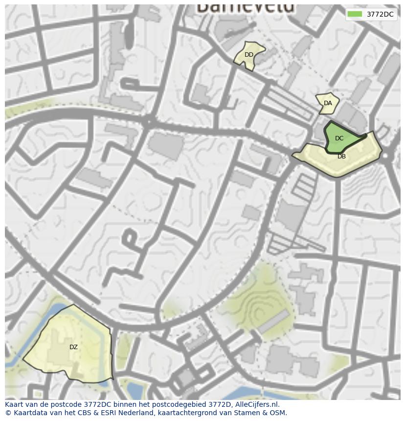 Afbeelding van het postcodegebied 3772 DC op de kaart.