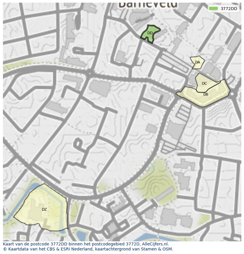 Afbeelding van het postcodegebied 3772 DD op de kaart.