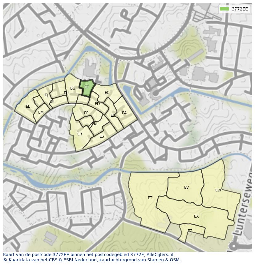 Afbeelding van het postcodegebied 3772 EE op de kaart.