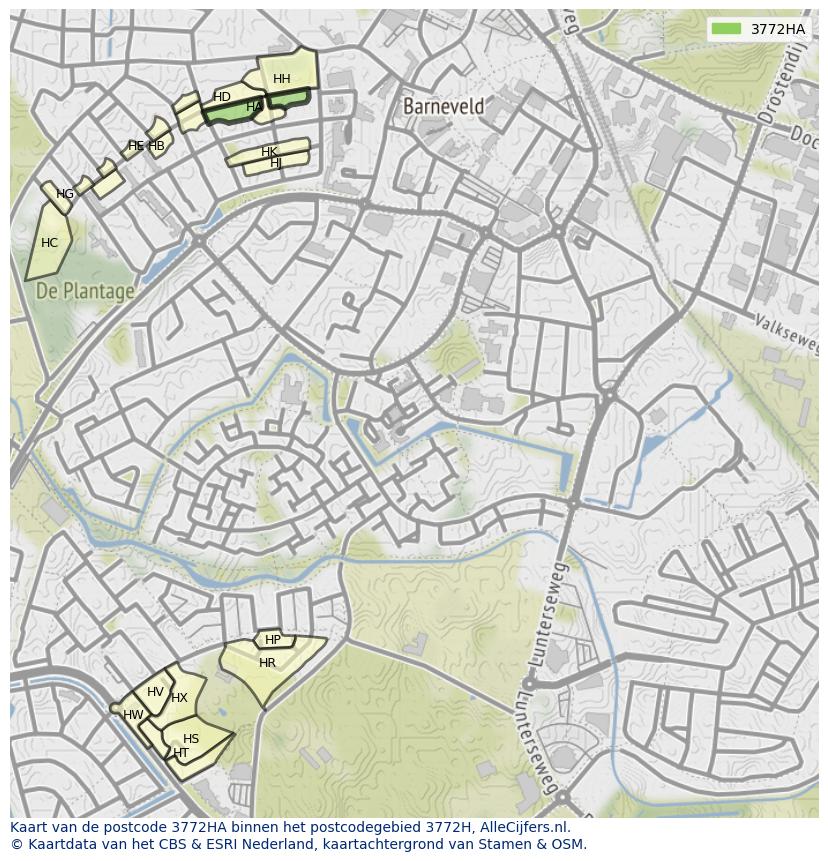 Afbeelding van het postcodegebied 3772 HA op de kaart.