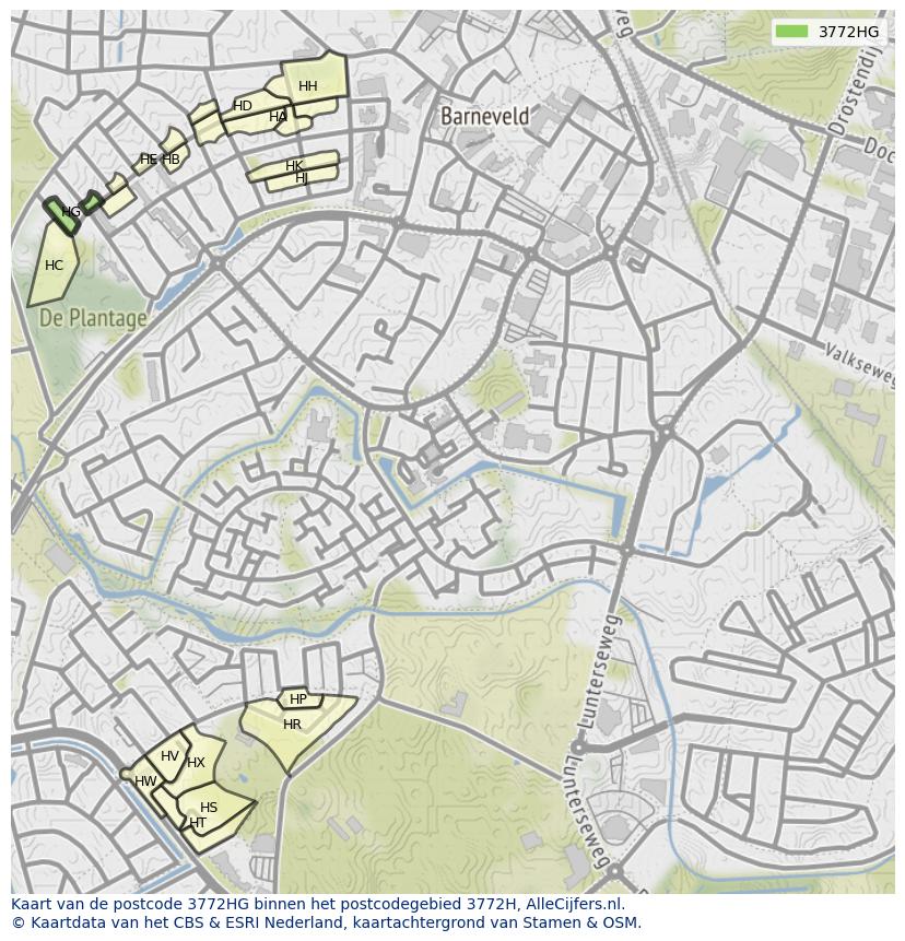 Afbeelding van het postcodegebied 3772 HG op de kaart.
