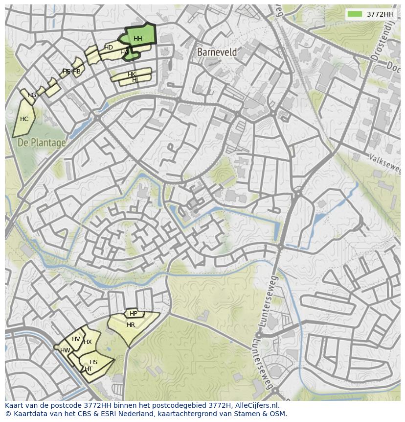 Afbeelding van het postcodegebied 3772 HH op de kaart.