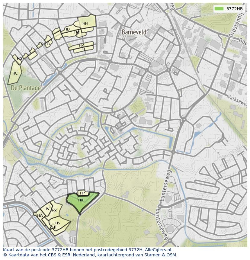 Afbeelding van het postcodegebied 3772 HR op de kaart.