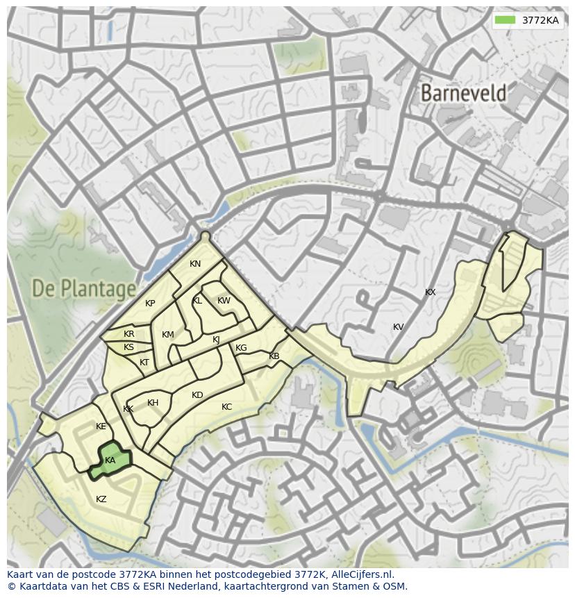 Afbeelding van het postcodegebied 3772 KA op de kaart.