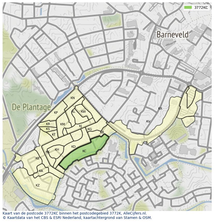 Afbeelding van het postcodegebied 3772 KC op de kaart.