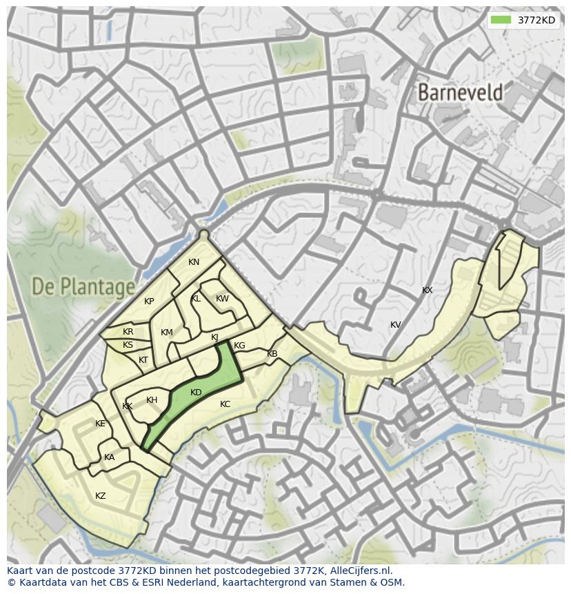 Afbeelding van het postcodegebied 3772 KD op de kaart.