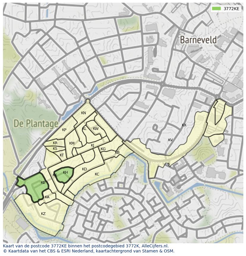 Afbeelding van het postcodegebied 3772 KE op de kaart.