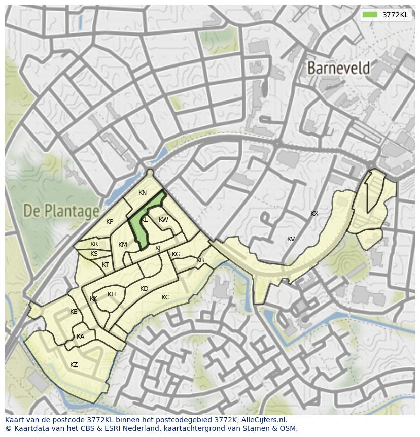 Afbeelding van het postcodegebied 3772 KL op de kaart.