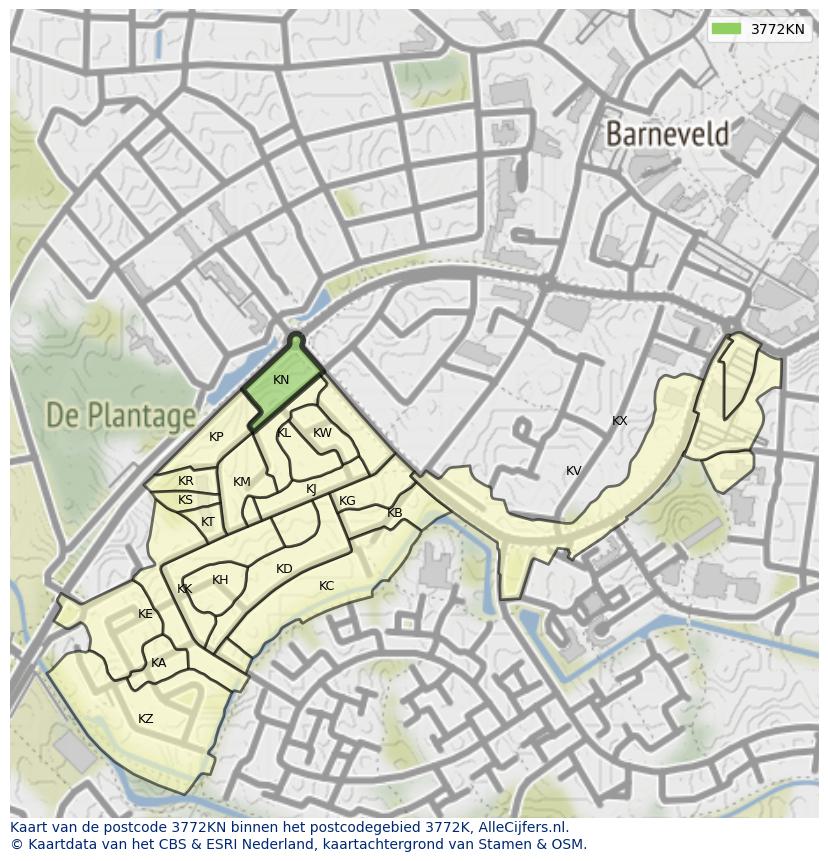 Afbeelding van het postcodegebied 3772 KN op de kaart.