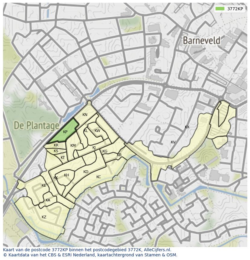 Afbeelding van het postcodegebied 3772 KP op de kaart.