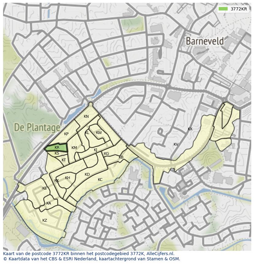 Afbeelding van het postcodegebied 3772 KR op de kaart.