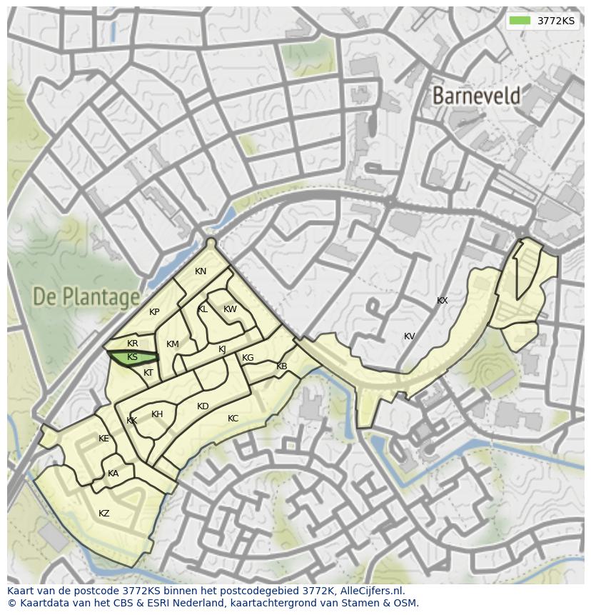 Afbeelding van het postcodegebied 3772 KS op de kaart.