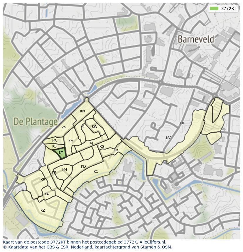 Afbeelding van het postcodegebied 3772 KT op de kaart.