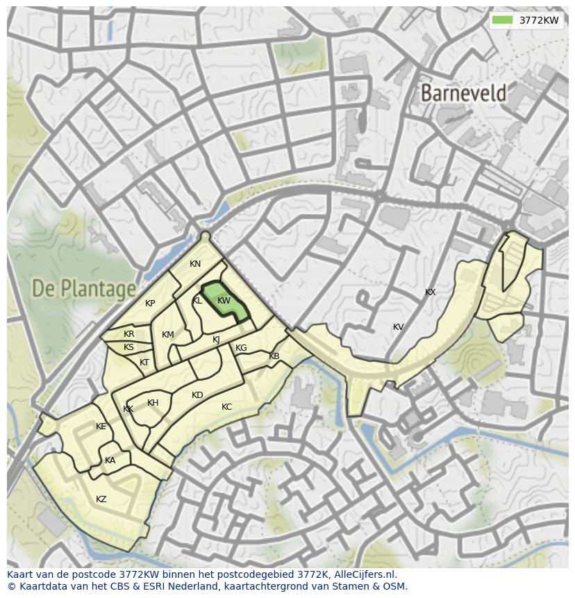 Afbeelding van het postcodegebied 3772 KW op de kaart.