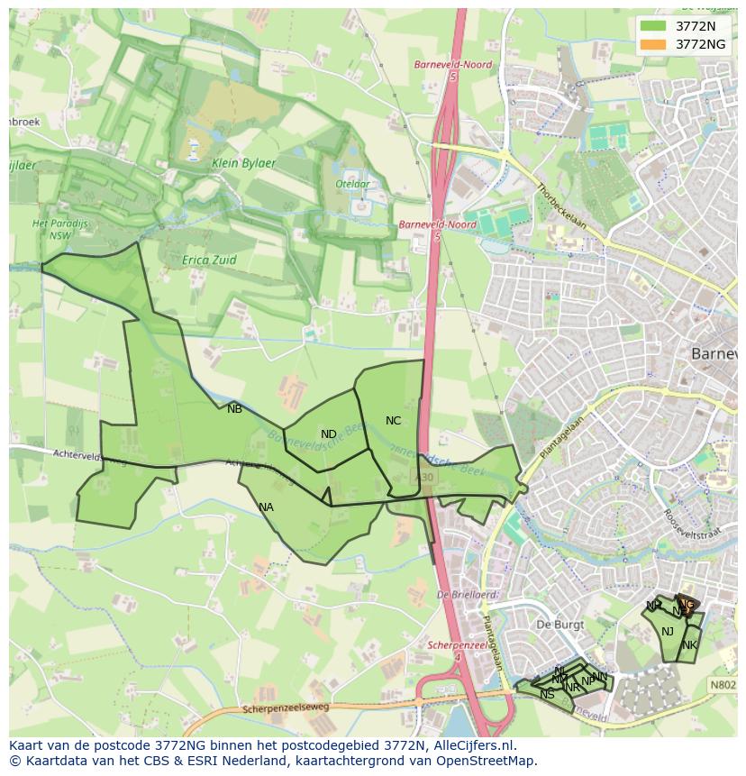 Afbeelding van het postcodegebied 3772 NG op de kaart.