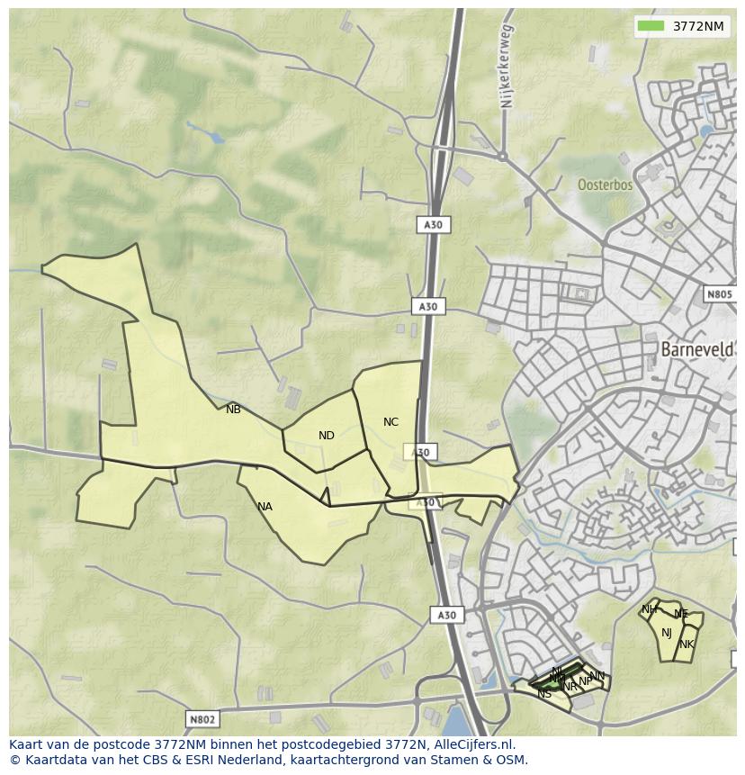 Afbeelding van het postcodegebied 3772 NM op de kaart.