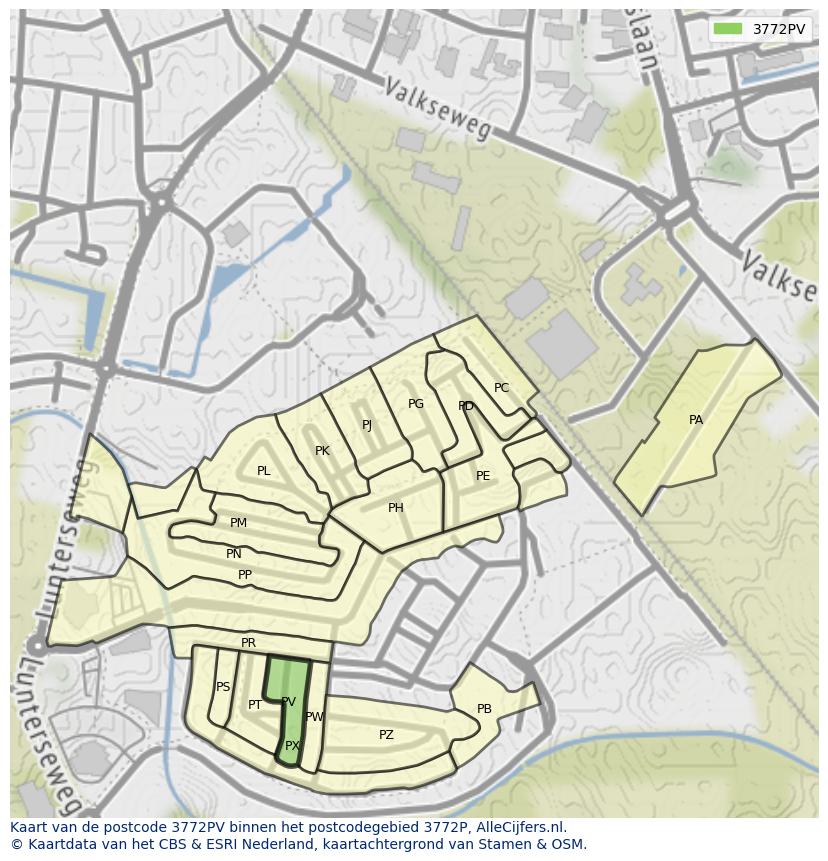 Afbeelding van het postcodegebied 3772 PV op de kaart.