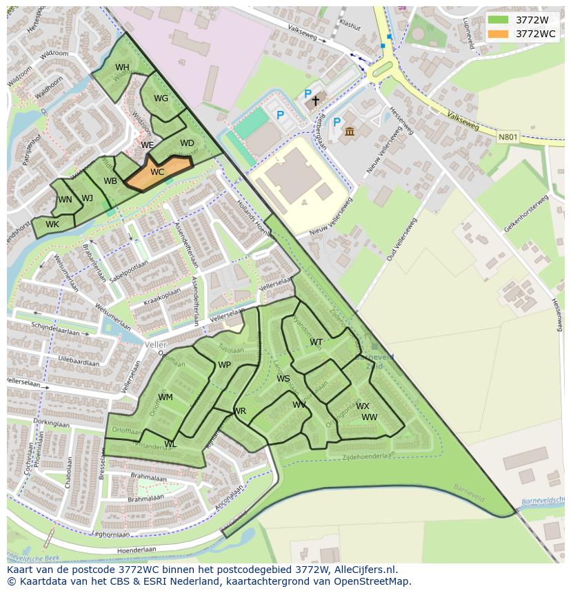 Afbeelding van het postcodegebied 3772 WC op de kaart.
