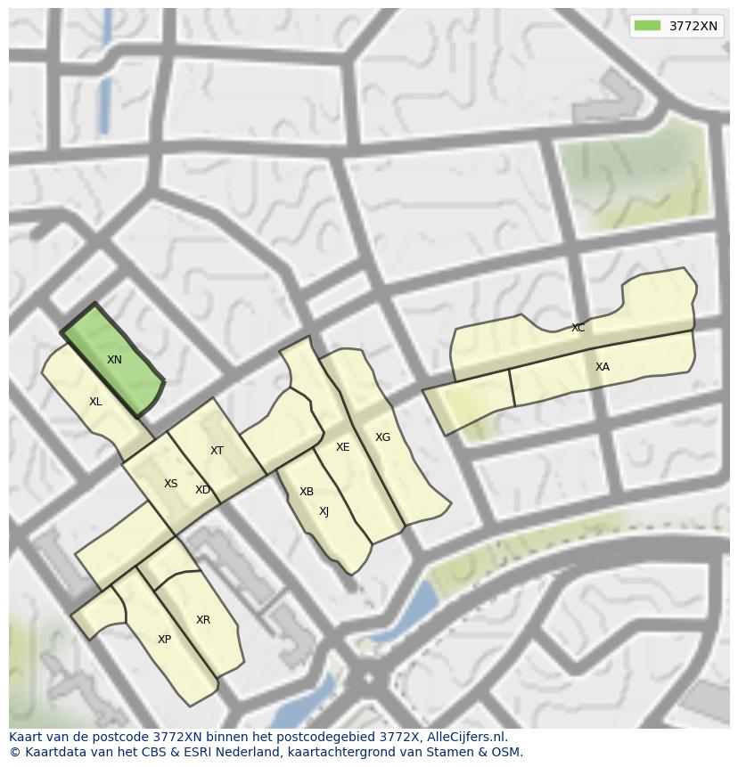 Afbeelding van het postcodegebied 3772 XN op de kaart.