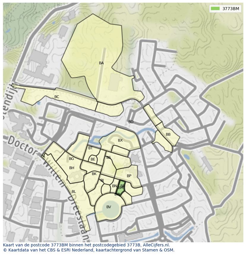 Afbeelding van het postcodegebied 3773 BM op de kaart.