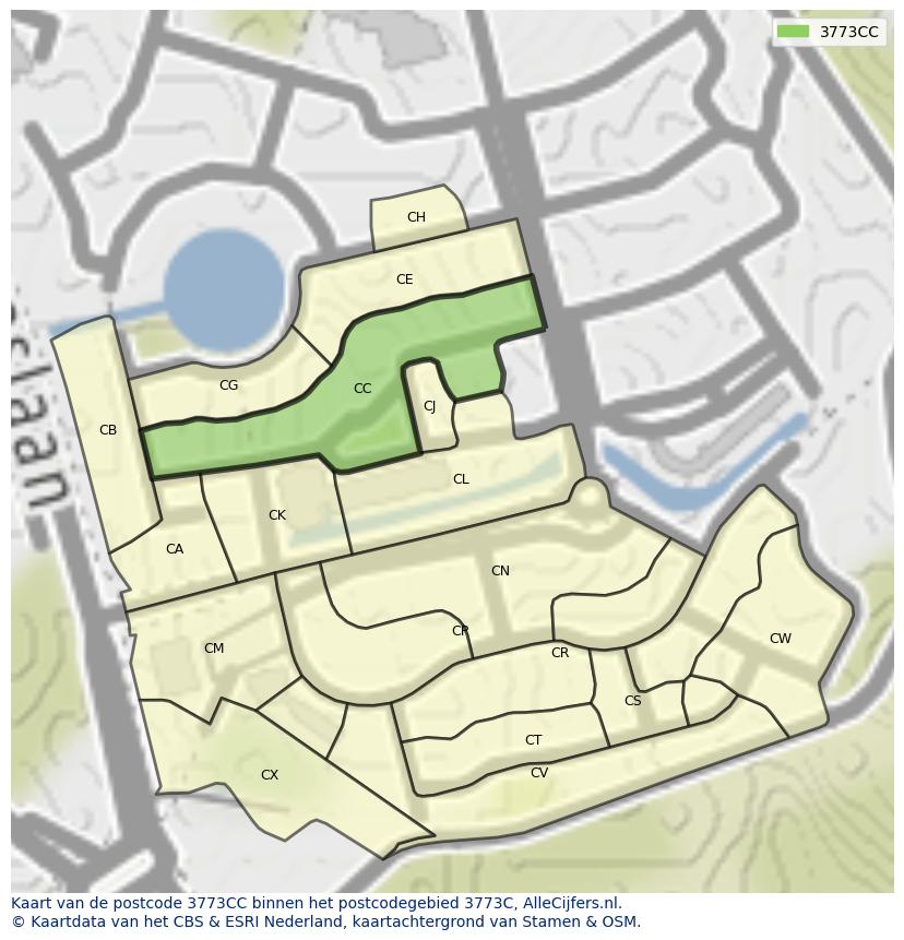 Afbeelding van het postcodegebied 3773 CC op de kaart.