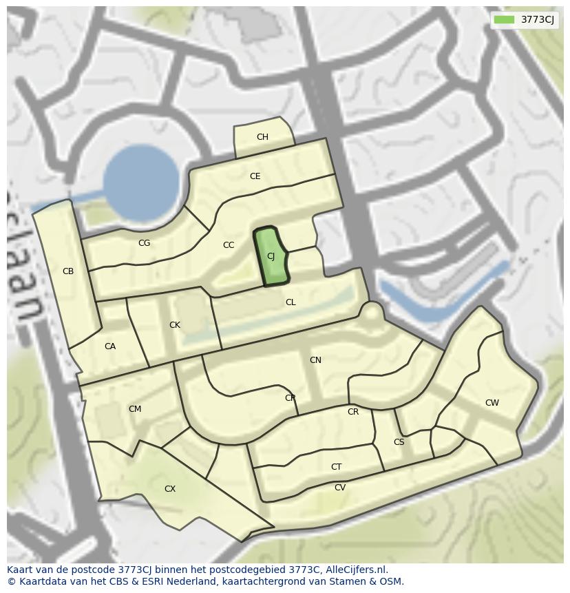 Afbeelding van het postcodegebied 3773 CJ op de kaart.