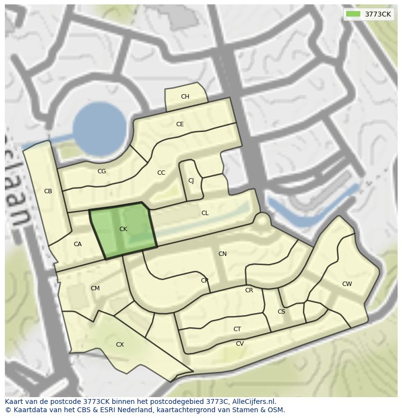 Afbeelding van het postcodegebied 3773 CK op de kaart.