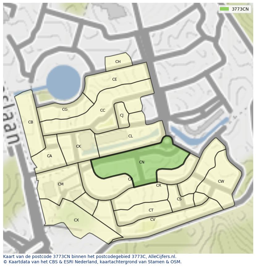 Afbeelding van het postcodegebied 3773 CN op de kaart.