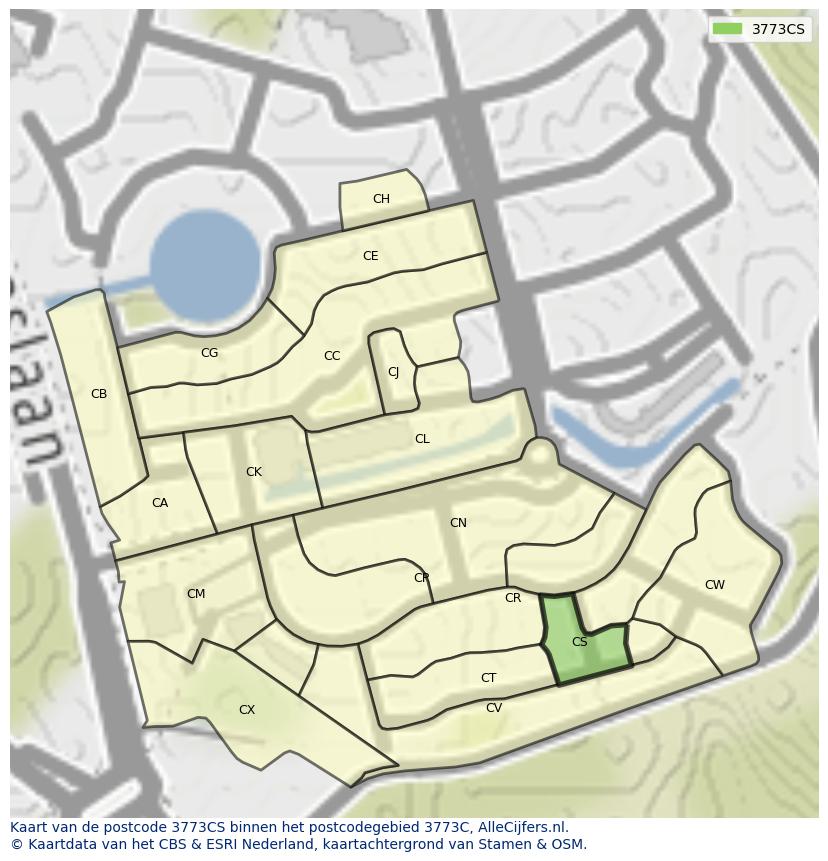 Afbeelding van het postcodegebied 3773 CS op de kaart.