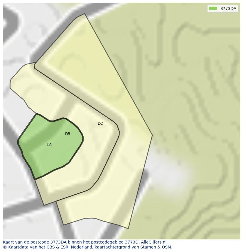 Afbeelding van het postcodegebied 3773 DA op de kaart.
