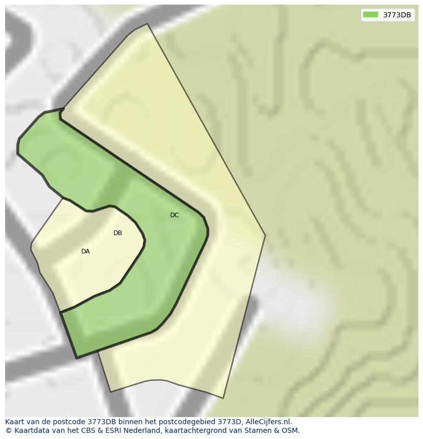 Afbeelding van het postcodegebied 3773 DB op de kaart.