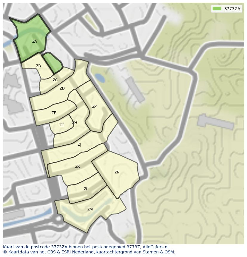 Afbeelding van het postcodegebied 3773 ZA op de kaart.