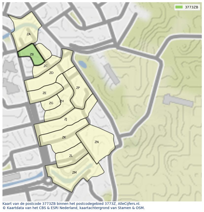 Afbeelding van het postcodegebied 3773 ZB op de kaart.